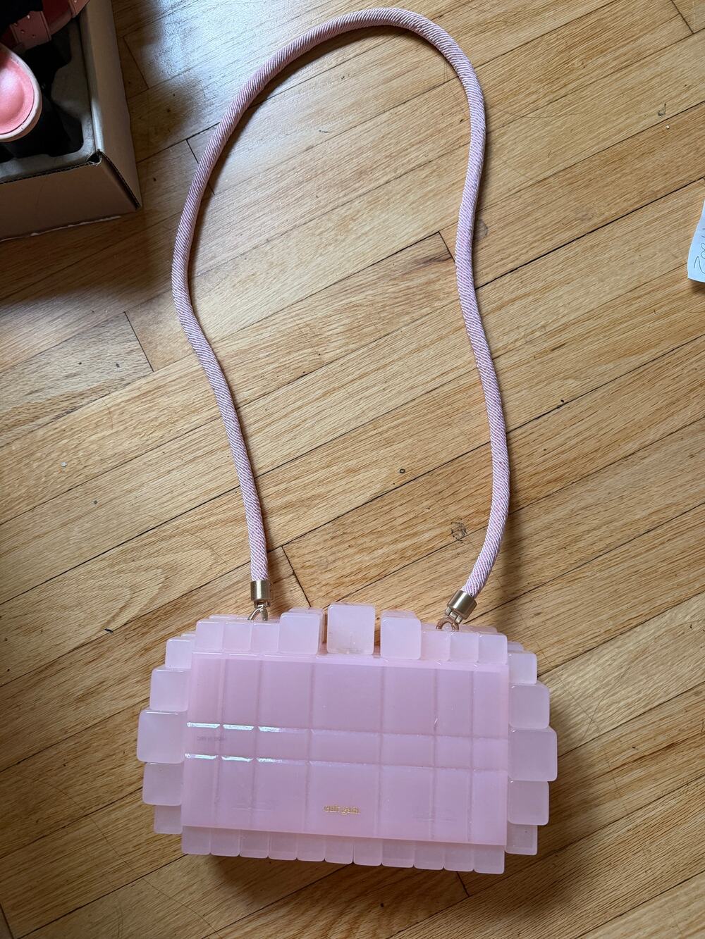 Cult Gaia Eden Cube Pink Acrylic Clutch Bag with Strap